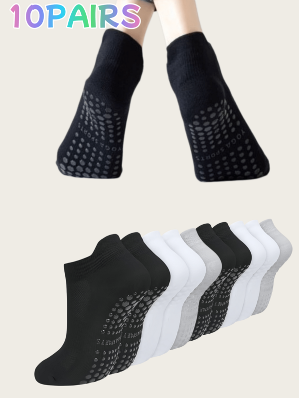 10 Pairs Women's Yoga Socks, Non-Slip Socks With Grips, Suitable For Pilates, Ballet, Hospital, Ballet, Dance, Barefoot Workout