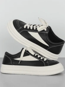 1 par de zapatos deportivos unisex, nuevos tenis casuales de suela gruesa y estilo retro para primavera 2026, zapatos de plataforma versátiles y de moda - Negro - Ver 4