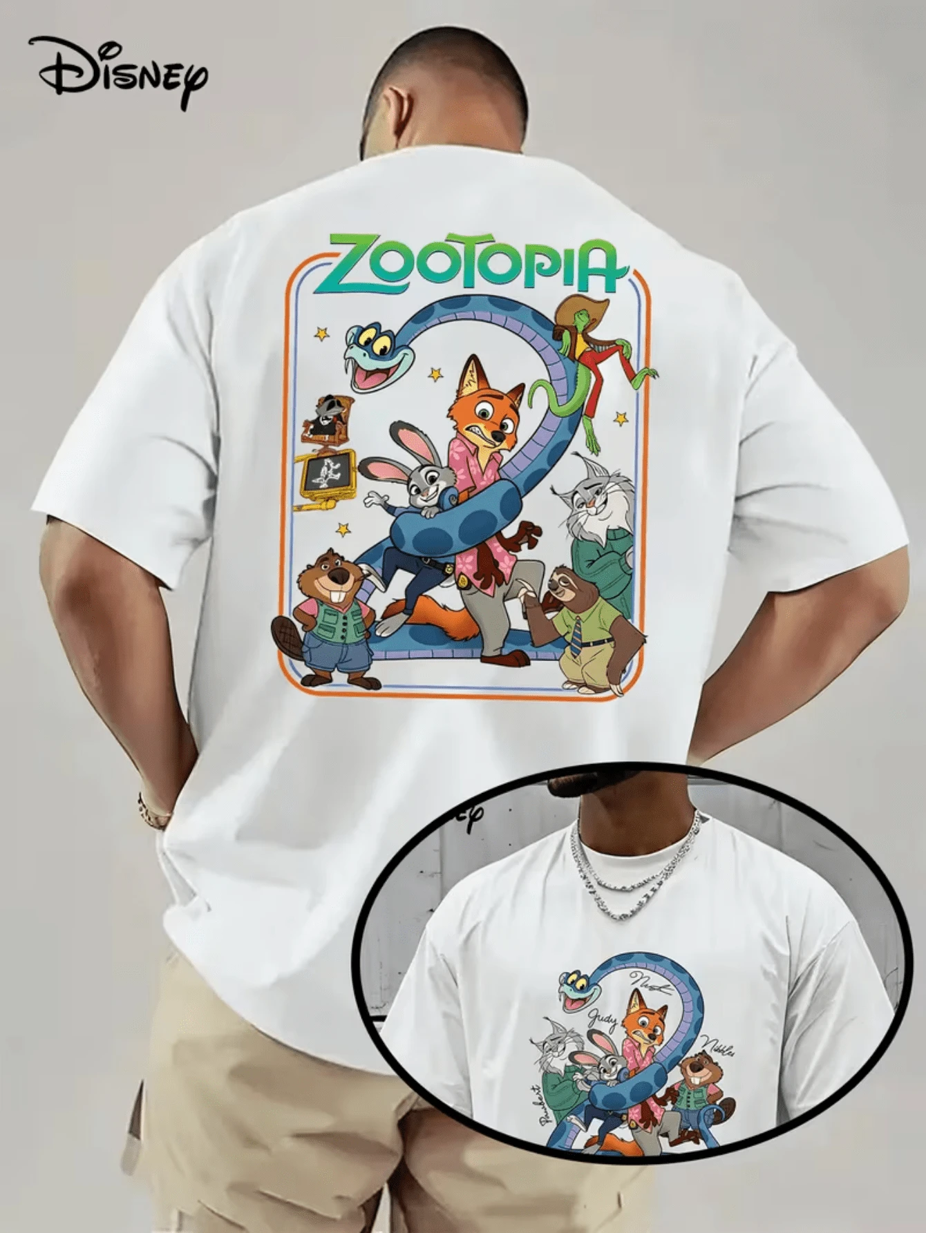 (Disney Licensed)Disney Zootopia Men's T-Shirt, Zootopia Characters Group Graphic Tee, Oversized Crew Neck Short Sleeve Casual Streetwear T-Shirt, Judy Hopps, Nick Wilde And Friends Print Men's Summer Top, Disney Officially Authorized Men's Short-Sleeved T-Shirts, Mens Clothes, Men, Ropa De Hombre, Summer Clothes, Men Shirts, Graphic Tees, Disney Outfits Men, Graphic Tees, Camisetas Para Hombre, Camisas Para Hombre, Summer Outfits For Men, Father's Day Gift, Perfect Gift For Family And Friends, Which Are Necessary For Birthday Parties, Disney Shirts, Mens Clothes, Summer Clothes, Officially Licensed Disney T-Shirts, Disney Men's And Women's Spring/Summer Fashion Casual Short-Sleeve T-Shirts - trắng - Xem 1