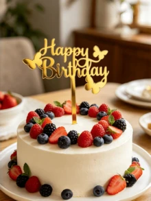 1/3pcs Gold "Happy Birthday" Acrylic Cake Topper With Butterfly, Unique Sparkling Design Suitable For Parties, Adult Birthdays And Anniversaries. Great For Decorating Cupcakes, Dessert Tables And Baking. Essential For Celebrations. - A - View 2