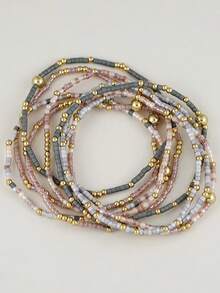 9pcs Bohemian Handmade Beaded Elastic Bracelet Set, Multi-Layer Stackable Bracelets, Suitable For Women's Daily, Vacation, Party Wear (Random Beads) - Multicolor 1 - View 4