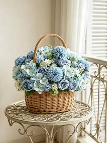10/4/1pc Artificial Hydrangea & Peony Silk Flower Bouquet, Suitable For Home Decor, Wedding Bouquet, Valentine's Day Gift, Birthday Gift, Autumn Decoration, Home Centerpiece, DIY Garden Decor And Christmas Decoration - Blue - View 4