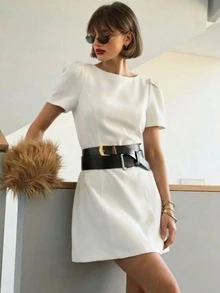 DEEKA Spring/Summer New Arrival Women's Fashion Pleated Pocket Mini Dress, European And American Style Elegant - White 1 - View 4