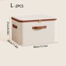 1 pieza/5 piezas Caja de almacenamiento plegable de tela, organizador con textura de lino con cremallera y asa, gran capacidad para ropa, ropa de cama y armario - Beis - Ver 12