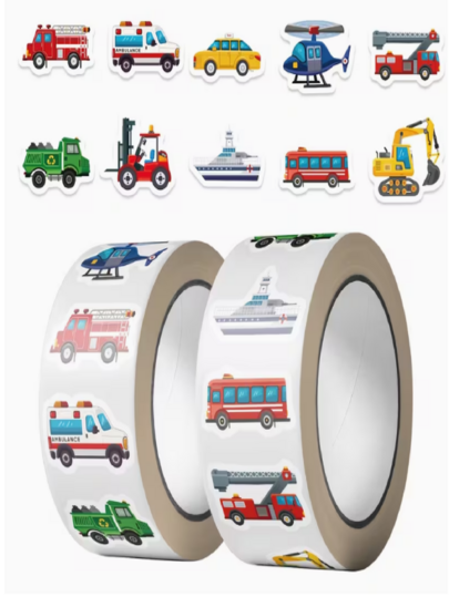 500pcs/Roll Truck, Vehicle Sticker Set, Including Tractor, Fire Truck, Boat And Airplane Patterns, Suitable For Scrapbooking, Coffee Cups, Phone Decoration