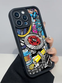 1 pieza Funda de teléfono a prueba de golpes de cobertura total con rueda mecánica negra minimalista y personalizada de TPU compatible con Apple 17, 16, 15, 14, 13, 12, 11 Pro Max, Air, aplicable a la serie - Multicolor - Ver 6