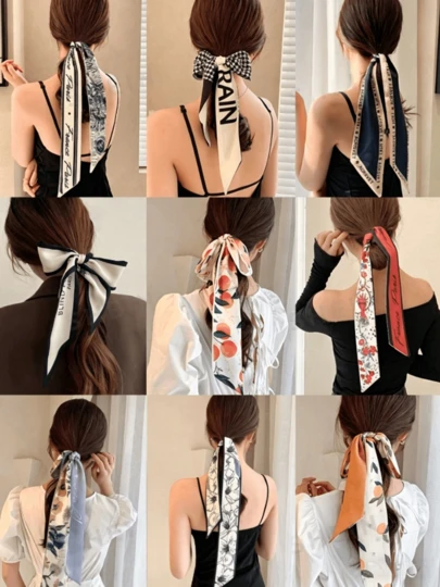 9pcs Women's Floral Fruit Alphabet Black And White Print Hair Ties Hair Bands Fashion Versatile Premium Elegant Hair Accessories Suitable For Daily Outings Hair Styling Face Washing Makeup Matching Clothes Use Jewelry Headwear