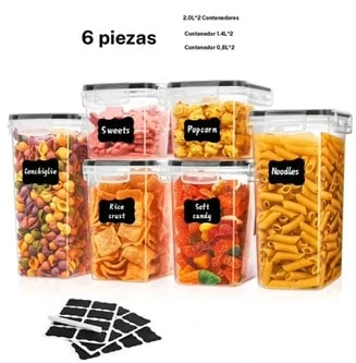 contenedoreshermeticos para alimentos con etiquetaspara fideos, harina, azucar, arroz, cereales,nueces y granos de cafe, mantenga sucocina organizada y fresca - Übersicht 1