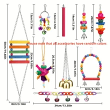 1/5/7pcs Bird Parrot Toy Set, Colorful Vine Ball With Climbing Ladder And Swing, Hammock Bell Perch, Foraging Puzzle Toy, Suitable For Small And Medium Birds, Training And Brain Exercise For Lovebirds, Parakeets, Macaws - View 3
