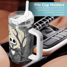 40oz Tumbler, Nightmare Before Christmas Skeleton Design Stainless Steel Travel Mug With Lid & Straw, Gothic Halloween Cup, Gift For Tim  Fans - trắng - Xem 8