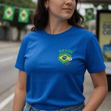 Women's Printed T-Shirt With Brazilian Plant Design, Elegant Blouse, 100% Premium Cotton, Summer Shirt, Casual, Comfortable, Copa Blouse - Màu xanh lam - Xem 1