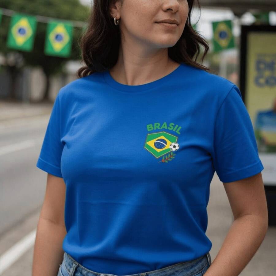 Women's Printed T-Shirt With Brazilian Plant Design, Elegant Blouse, 100% Premium Cotton, Summer Shirt, Casual, Comfortable, Copa Blouse - Màu xanh lam - Xem 1
