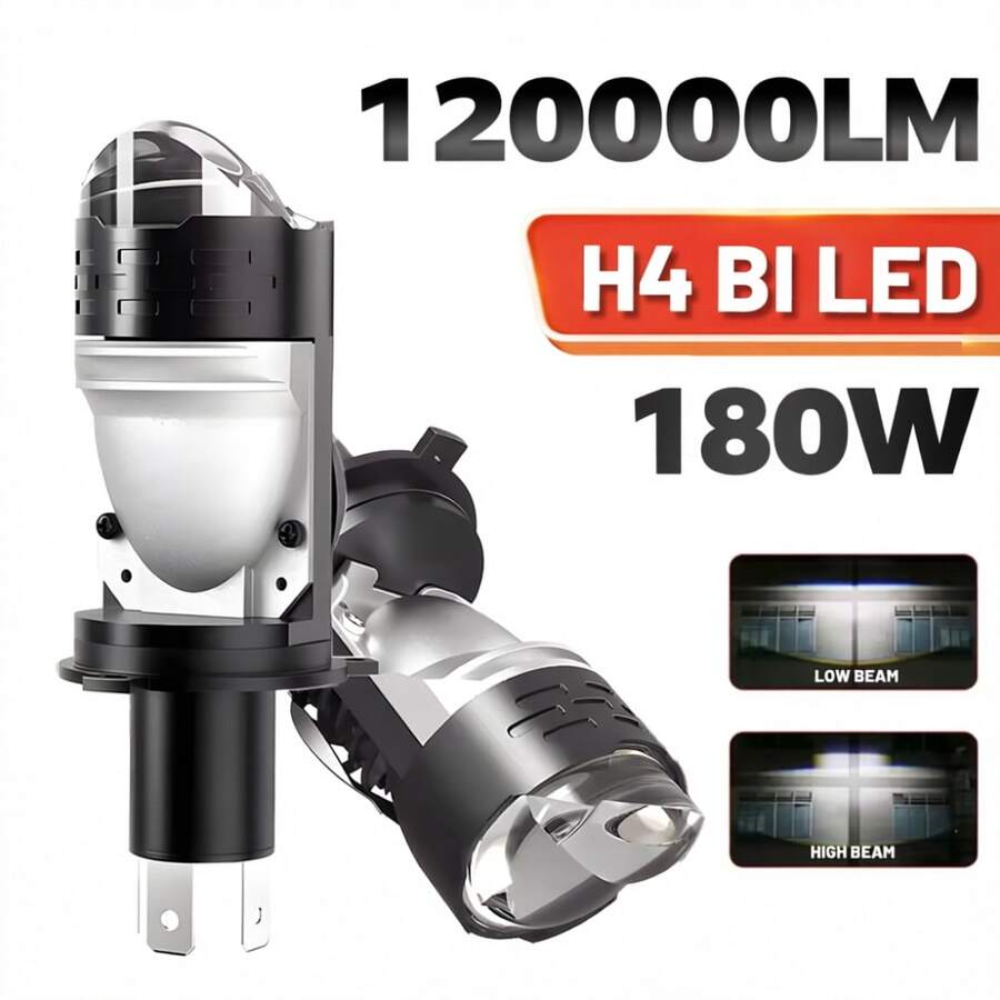 HYNBYZJ 1/2 bóng đèn pha LED H4 Bi-LED dạng thấu kính chiếu, công suất 120000LM, 180W, bóng đèn Turbo H4 STG PTF, đèn chiếu kép xa gần, cắm và chạy, 12V - A - Xem 1