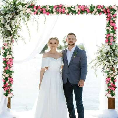 2pcs Extra Long Faux Dual Pink Rose Vine Garland, Suitable For Arch, Party, Wedding, Birthday Wall Decor, Wedding Decoration, DIY, Mother's Day Garden Decor, Window/Wall Wrap, Gift Packaging, Home Decor, Durable & Flexible Shape, Long-Lasting Bloom Without Fading (Actual Product Is As Shown In Image 7, 8 Pieces Required To Achieve The Effect In Image 1)