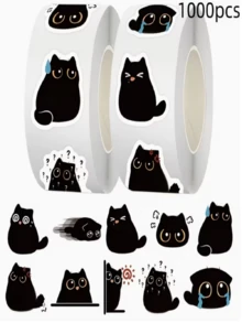 500张黑色猫咪可爱主题圆形贴纸，展现各种可爱黑猫的姿态，以黑色为主色调，适合装饰手账、猫咪主题工艺品、水瓶贴纸，以及贴在手机壳、平板电脑保护套、笔记本电脑保护套上。 - 黑貓 - 查看 8