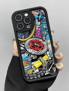 1 pieza Funda de teléfono a prueba de golpes de cobertura total con rueda mecánica negra minimalista y personalizada de TPU compatible con Apple 17, 16, 15, 14, 13, 12, 11 Pro Max, Air, aplicable a la serie - Multicolor - Ver 3