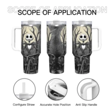 40oz Tumbler, Nightmare Before Christmas Skeleton Design Stainless Steel Travel Mug With Lid & Straw, Gothic Halloween Cup, Gift For Tim  Fans - trắng - Xem 5