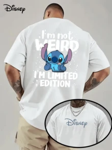 (Disney Licensed)Disney Lilo & Stitch Men's T-Shirt, "I'm Not Weird I'm Limited Edition" Graphic Tee, Oversized Crew Neck Short Sleeve Casual Streetwear T-Shirt, Cute Stitch With Sassy Quote And Snowflake Background Print Men's Summer Top, Disney Officially Authorized Men's Short-Sleeved T-Shirts, Mens Clothes, Men, Ropa De Hombre, Summer Clothes, Men Shirts, Graphic Tees, Disney Outfits Men, Graphic Tees, Camisetas Para Hombre, Camisas Para Hombre, Summer Outfits For Men, Father's Day Gift, Perfect Gift For Family And Friends, Which Are Necessary For Birthday Parties, Disney Shirts, Mens Clothes, Summer Clothes, Officially Licensed Disney T-Shirts, Disney Men's And Women's Spring/Summer Fashion Casual Short-Sleeve T-Shirts - 白色 - 查看 1