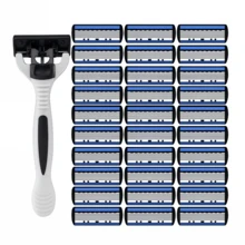 2 Razor Holders + 36 Blades, 6-Layer Manual Razor, Unisex, Stainless Steel Replaceable 6-Layer Blade Shaving Tool - Grey - View 9