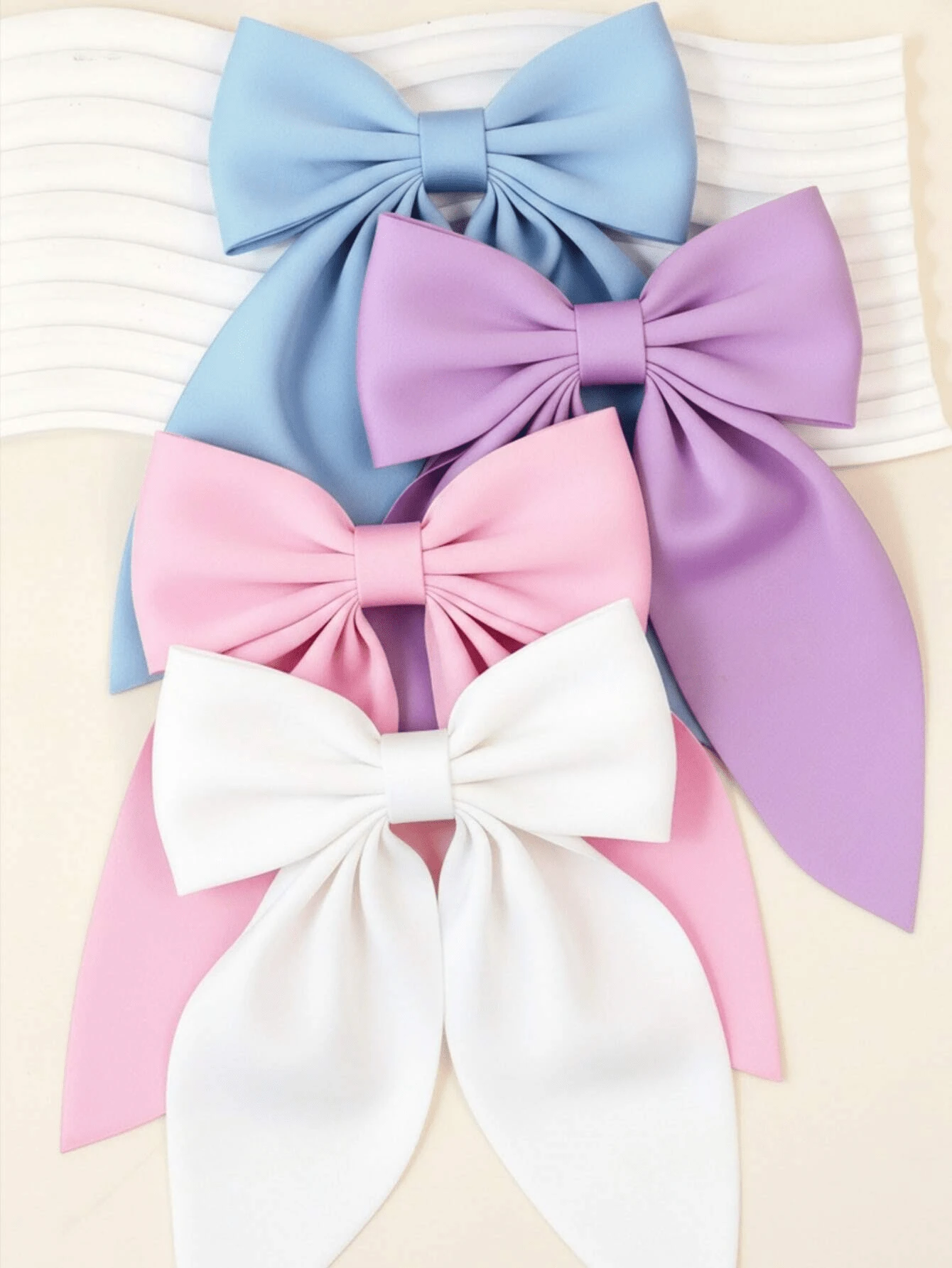 4/1pcs Large Bow Hair Clips, Soft Long Tail Bow Hair Clips, Vintage Metal Hair Clips Silk Hairbands, Elegant Hair Accessories, Perfect Gift For Girls, Suitable For Weddings, Parties, Ramadan, Valentine's Day, Daily Casual Wear, Red Bow, Pink Bow, White Bow, Black Bow - Multicolor - View 1