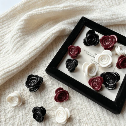 5pcs Rose Flower Buttons, Resin Buttons, Hair Accessory Parts, Decorative Buttons, Coat Buttons, Cardigan Buttons