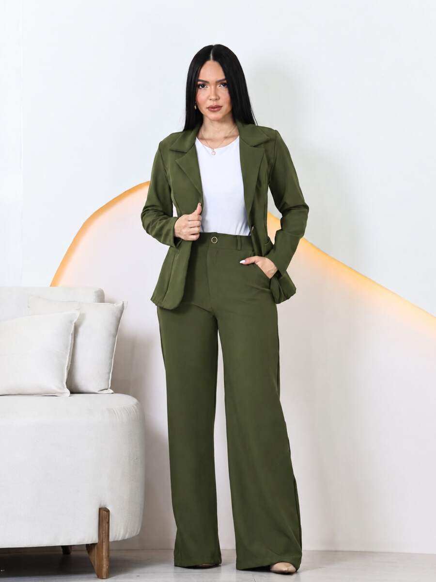 Tailored Formal Suit: Blazer And Trousers - Army Green - View 1