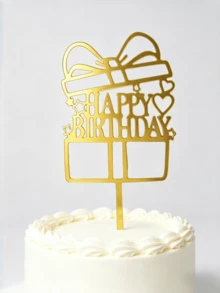 3个金色亚克力“生日快乐”蛋糕装饰插牌，带蝴蝶结 - 独特闪亮的字母设计，适合生日派对、周年纪念日和各种庆祝活动。完美装饰纸杯蛋糕、甜点桌和烘焙食品。是节日生日活动的必备品。 - A - 查看 7