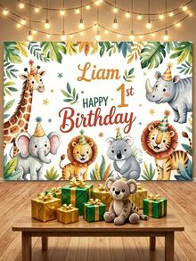 Personalized Wildlife Banner, Customized Jungle Theme Party Backdrop, Includes Name And Age, Tropical Zoo, Wild One Birthday - Multicolor - View 2
