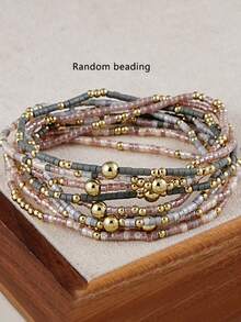 9pcs Bohemian Handmade Beaded Elastic Bracelet Set, Multi-Layer Stackable Bracelets, Suitable For Women's Daily, Vacation, Party Wear (Random Beads) - Multicolor 1 - View 2