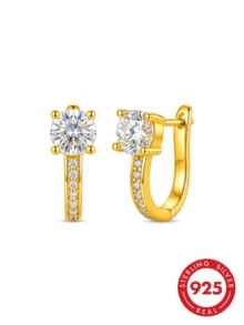 Bông tai bạc 925 đính đá Zirconia bốn chấu, kiểu dáng sang trọng Pháp, thích hợp làm quà cưới/quà Valentine. - vàng - Xem 2