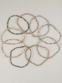 9pcs Bohemian Handmade Beaded Elastic Bracelet Set, Multi-Layer Stackable Bracelets, Suitable For Women's Daily, Vacation, Party Wear (Random Beads) - Multicolor 1 - View 6