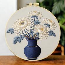 中式蓝色花瓶刺绣套装，新款中国菊花牡丹花鸟3D DIY手工刺绣，含绣框及工具 - 多色 - 查看 6