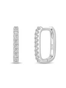 1 Đôi bông tai bạc 925 đính đá Zirconia lấp lánh, kiểu dáng thời trang, đường kính 1.5cm, thích hợp làm quà cưới/sinh nhật cho nữ, hoặc đeo hàng ngày, kèm hộp quà sang trọng. - Bạc - Xem 4