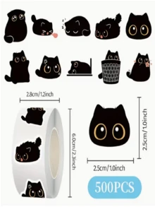 500张黑色猫咪可爱主题圆形贴纸，展现各种可爱黑猫的姿态，以黑色为主色调，适合装饰手账、猫咪主题工艺品、水瓶贴纸，以及贴在手机壳、平板电脑保护套、笔记本电脑保护套上。 - 黑貓 - 查看 10