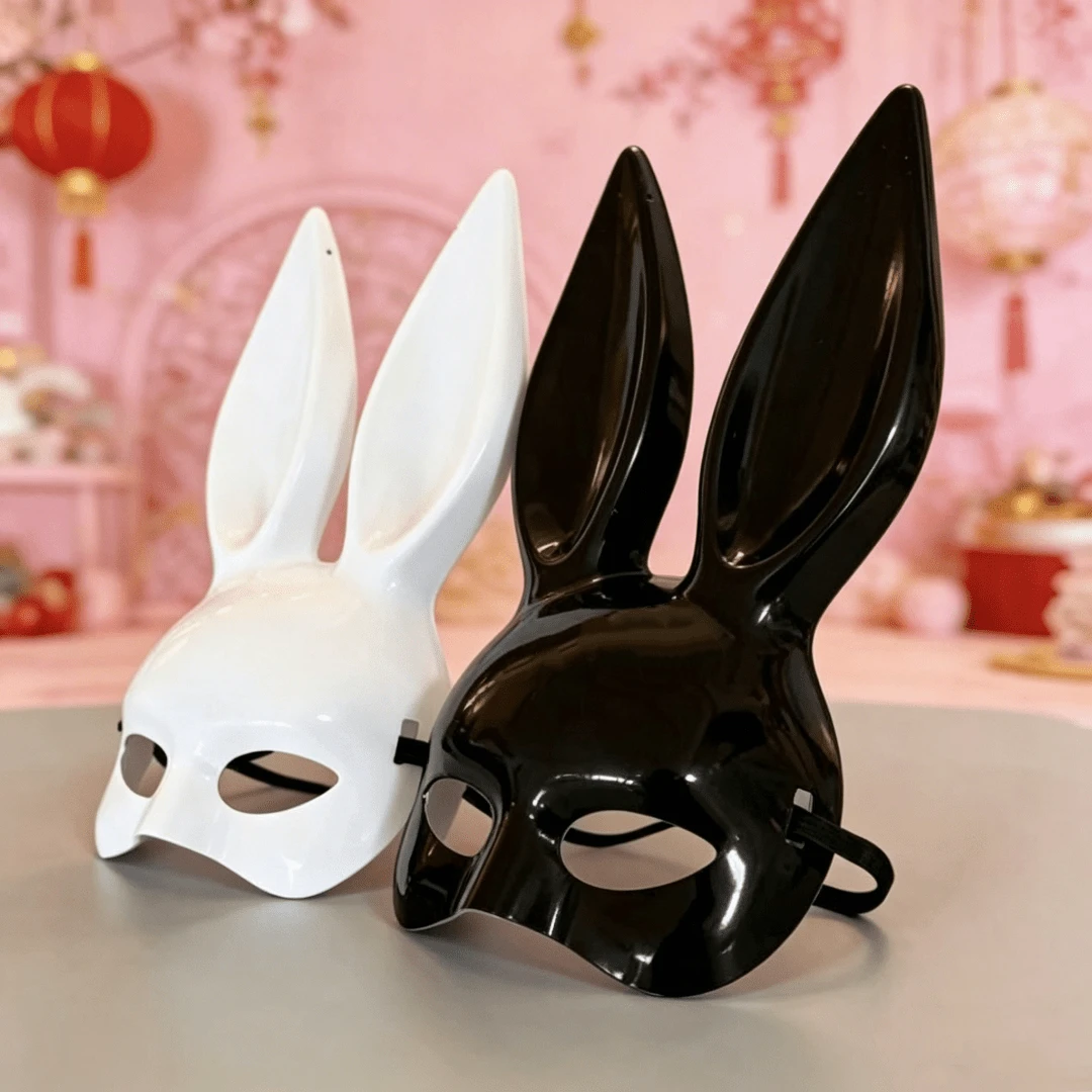 Bộ 2 mặt nạ thỏ bóng loáng, thích hợp cho trang phục đi hộp đêm, tiệc Halloween và các dịp khác. - A - Xem 1