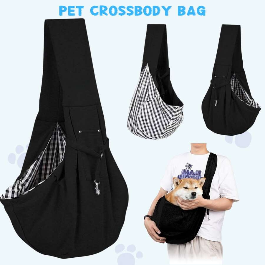 Hands Free Pet Sling Carrier For Small Dogs,Comfortable Travel Carrier For Outdoor Walking,Comfortable Pet Sling Carrier For Small Pets, Hands-Free Dog Cat Travel Bag, Ideal For Walking, Hiking And Daily Outings. - Black - View 1