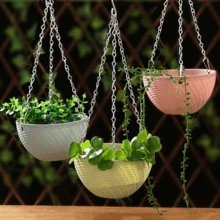 1pc Rattan Pattern Hanging Plastic Flower Pot, Macaron Color Plant Basket With Drainage Layer & Metal Chain Hook, Ideal For Succulent, Spider Plant, Pothos - Perfect For Balcony, Wedding & Party Decor - Spider Plant Pot - View 7