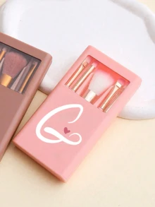 1 Set Portable Makeup Brush Set With Mirror, Heart-Shaped Letter A-Z Print, Boxed Makeup Brush Set, Multi-Functional Foundation Brush And Eyeshadow Brush, High-Quality Bristles, Beginner Makeup Tools, Cosmetic Storage Rack, Suitable For Travel, Daily Use, Home Use, Perfect Gift For Girls, Teens, Makeup Enthusiasts, And Essential For Mother's Day, Father's Day, Graduation, National Day - Multicolor - View 4