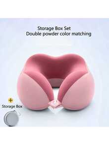 Pink Ergonomic U-Shaped Memory Foam Neck Pillow With A Free Storage Bag, Featuring Slow Rebound Technology For Travel, Breathable Detachable Machine-Washable Cover, Ultra-Light And Foldable Portable Design, Advanced Neck And Head Support, Suitable For Use In Airplanes, Cars, Offices For Rest, Indoor Home Use, Perfect For Naps, Reading, Watching Videos, A Comfortable And Soft Travel Pillow, Suitable For Daily Relaxation In All Seasons. - Pink - View 4