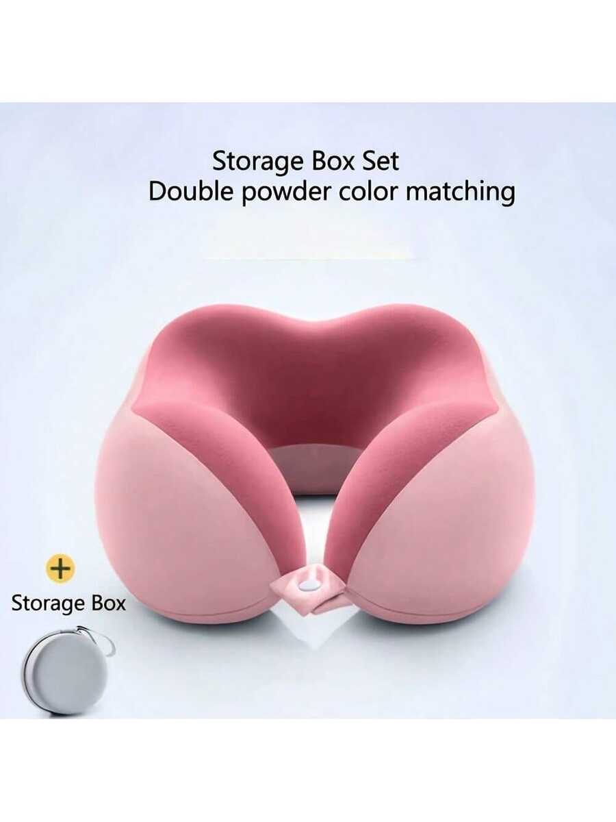 Pink Ergonomic U-Shaped Memory Foam Neck Pillow W/ Free Storage Bag, Slow Rebound Technology, Breathable Detachable Washable Cover, Ultra-Light Foldable, For Airplane/Car/Office/Home/Nap/Reading/TV, Soft Comfort, All-Season Daily Relaxation - 粉色 - 查看 1