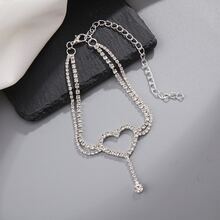 Creative Heart-Shaped Rhinestone Steering Wheel Decor Hanging Accessory, Double-Layer Crossed Chain Body With Dangling Rhinestone Decor, Fits Various Car Models - Heart-shaped Sparkling Diamonds - View 7