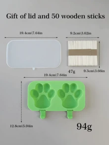 1个卡通猫爪硅胶冰棒模具,双腔带盖,可重复使用,易脱模,DIY冰淇淋制作工具,附赠50根木棍,多功能厨房空气炸锅配件,节日礼物 - 彩色 - 查看 8