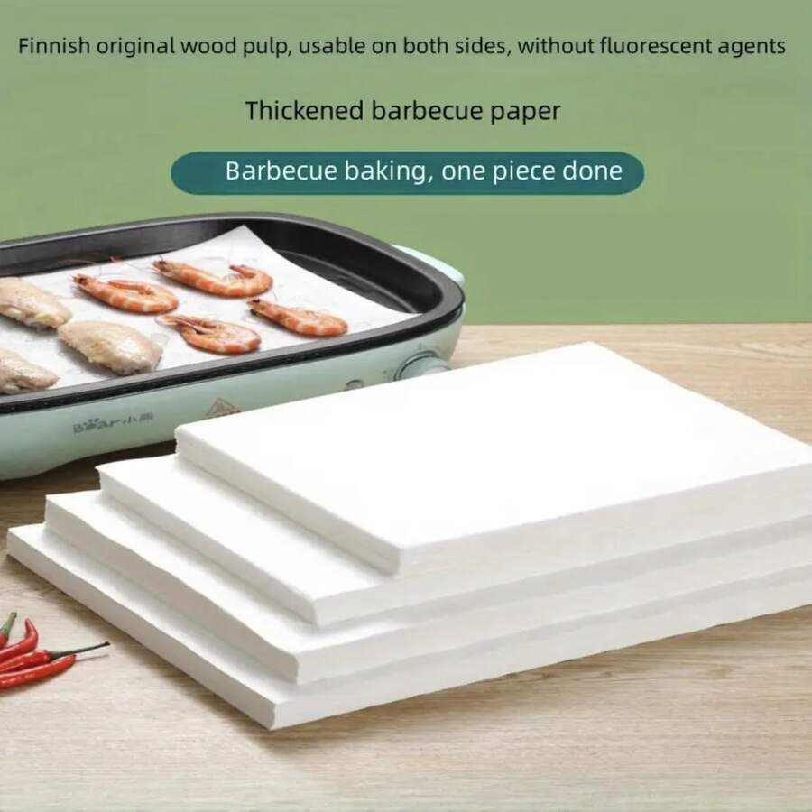 50/100 Sheets Disposable Silicone Baking Paper, Thick Food‑Grade Non‑Stick Oil‑Absorbing Parchment Paper, Heat Water Oil Resistant For Air Fryer Baking Grilling Cake BBQ Picnic Daily Kitchen Use - White - View 1
