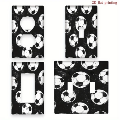 1 tấm ốp công tắc/ổ cắm điện trang trí in 2D hình quả bóng thể thao, phù hợp với phong cách trang trí phòng tắm mộc mạc, thiết kế phẳng 2D.