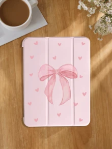Funda protectora para tableta con diseño de lazo y corazón, adecuada para iPad 10.2", Pro 11" 2021/2020/10th/11th Gen (A16) 2025, Mini 4/5/6/7, Galaxy Tab A8/A9 10.5" 2022, con ranura para lápiz, anti-caída, diseño de soporte - Rosa - Ver 4