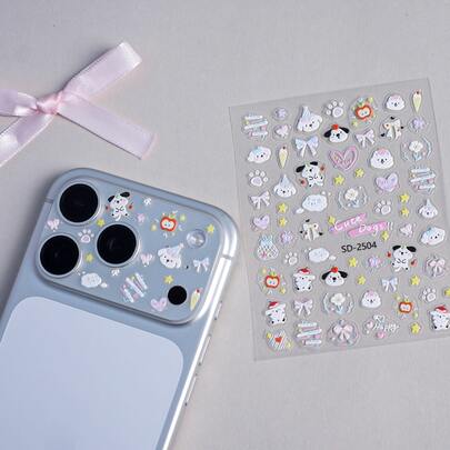 1 pieza Película protectora de espejo DIY creativa, adecuada para lente de teléfono 11 Pro/ 12 Pro/13 Pro/14 Pro/15 Pro/16 Pro/17 Pro y pegatina de funda de teléfono, pegatina de funda/película de teléfono con dibujos animados lindos 5D en relieve, pegatina DIY para estuche de auriculares Bluetooth