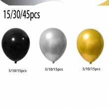 15/30/45pcs 10-Inch Latex Balloons In Black, Silver, Gold, Suitable For Birthday, Wedding, Shower And Party Decorations - Durable Latex, Celebration Balloon Decor - Mixed Set - View 2