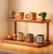 Soporte de madera para tazas de escritorio: diseño retro y minimalista, soporte para tazas de café y té que ahorra espacio, estante para material de oficina, fácil de montar, diseño sencillo y duradero. - Visualizzare 7