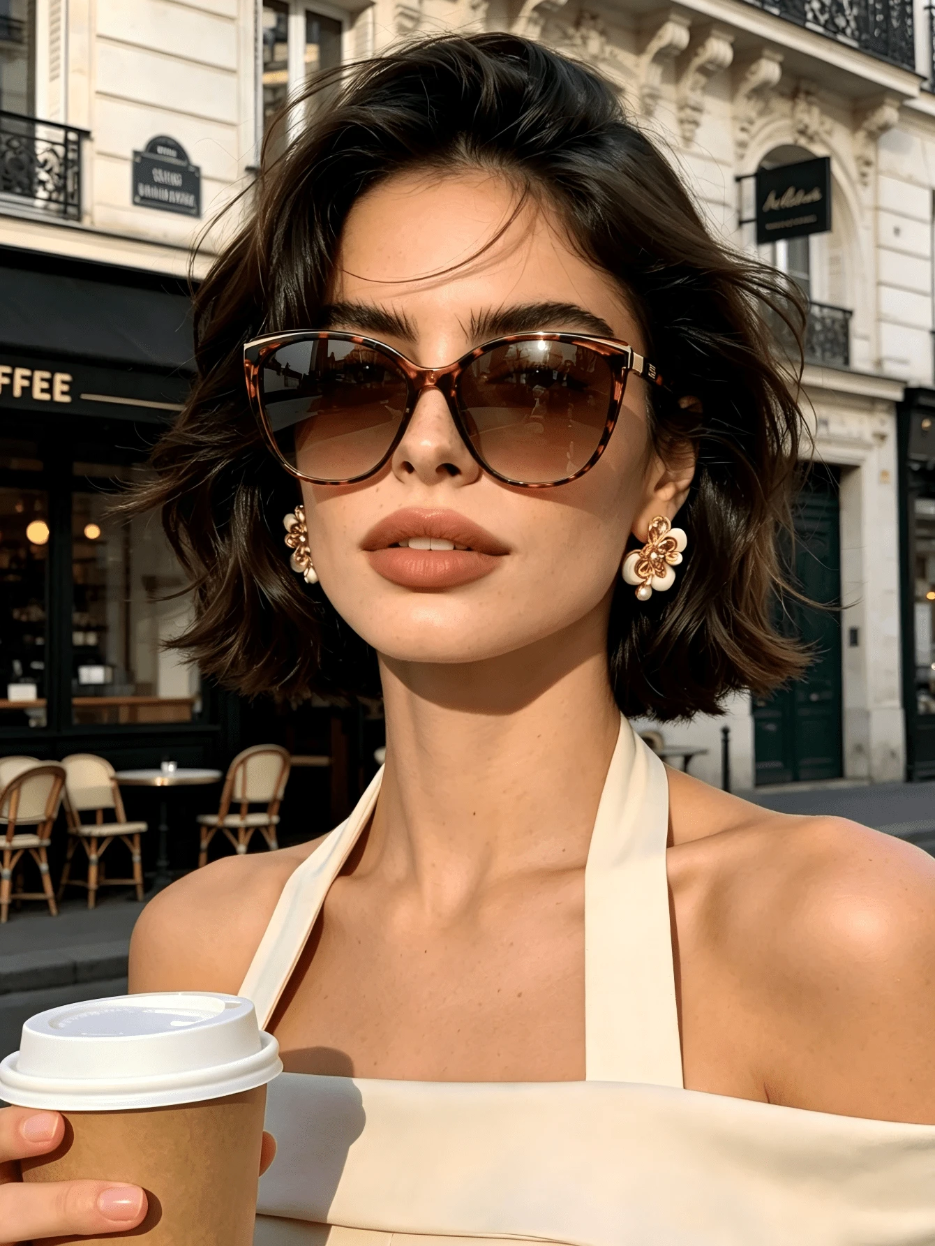 1pc Plastic Cat Eye Frame Decorative Fashion Glasses - Tea Bean Flower Gradient Tea - View 1