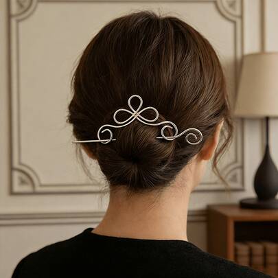 1 Piece Sleek & Unique Curved Hairpin, Vintage Cloud Pattern Hair Stick, Chic Low Bun Accessory For Women, Perfect For Daily Wear, Special Occasions & Gifting